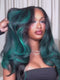 Dorsanee Black Teal Green Highlight 13x4 Lace Front Human Hair Wig 200 Density