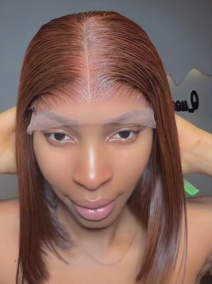 Dorsanee 8 10 12 inch Auburn Brown Short Bob 13X4 Lace Front Human Hair Wigs