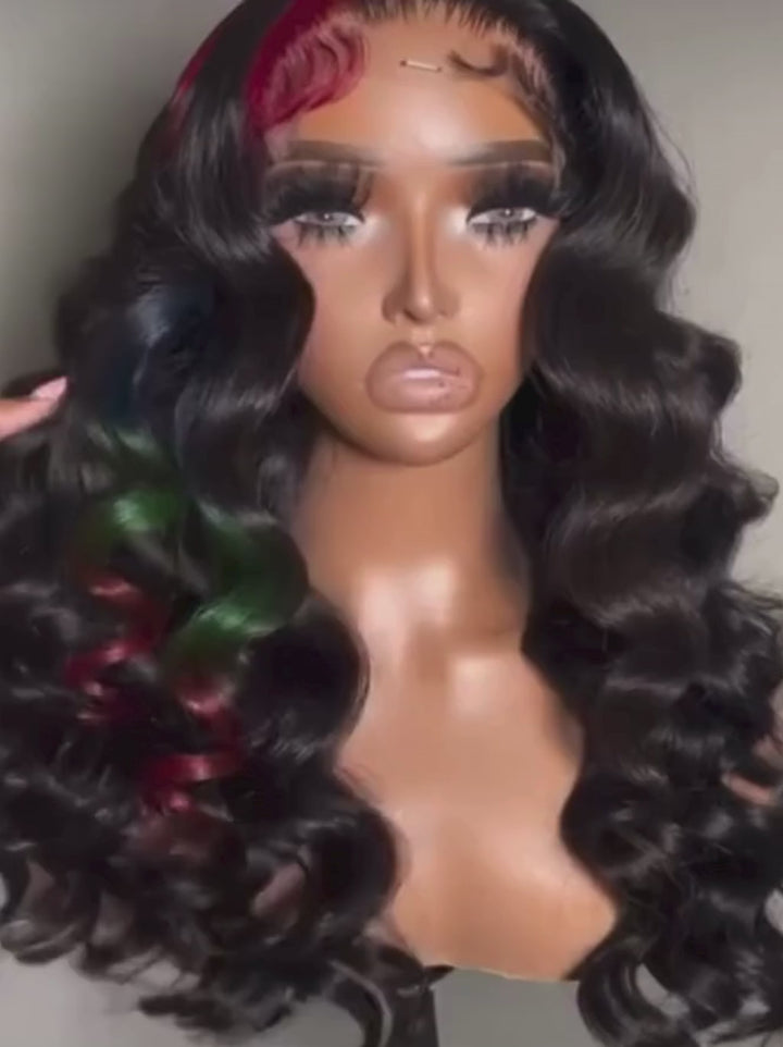 Dorsanee Black Red Blue Green Multi Color 13x4 Lace Front Human Hair Wig