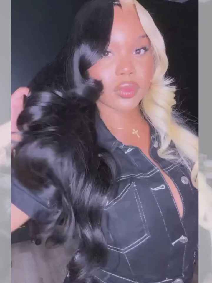 Dorsanee Split Dye Half Blonde Half Black Color 200 Density Lace Front Hair Wig