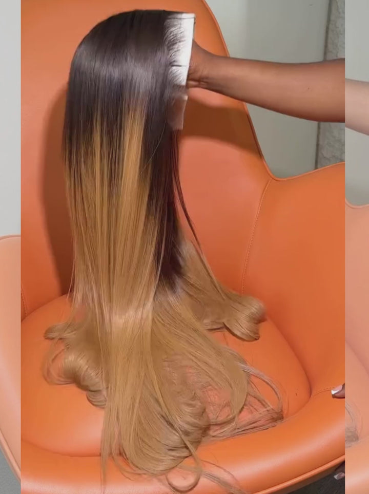 Dorsanee Ombre Dark Chocolate Brown Honey Blonde 13x4 Lace Front Straight Human Hair Wigs