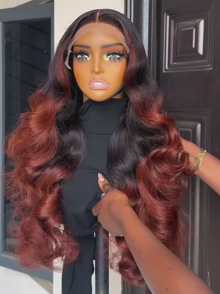 Dorsanee Ombre Copper Brown Bouncy Loose Curls 13x4 Lace Front Human Hair Wigs