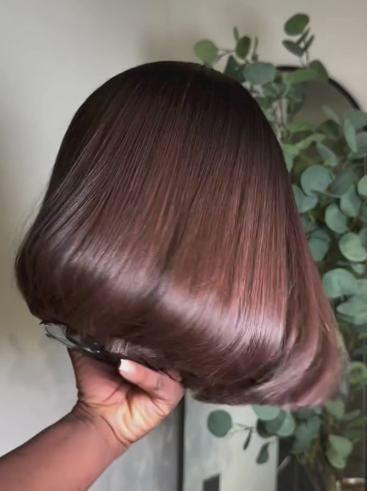 Dorsanee 8 10 12inch Short Bob Chestnut Burgundy Red Chocolate Brown Elegant 13x4 Lace Frontal Human Hair Wigs