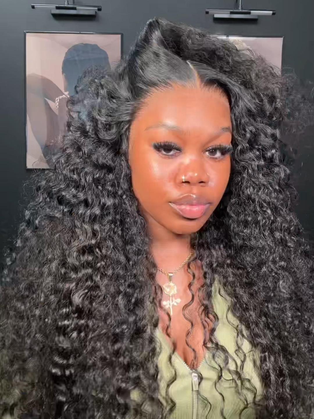 ebonyrosaa_ same hairstyle Invisible Adjustable Strap Lace Wig Water Wave Human Hair Wig with Bleached Knots