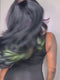 Dorsanee Black with Purple Green Blue Highlight Streaks Virgin Human Hair Wigs