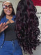 Dorsanee Black With Burgundy Red Highlights Bouncy Loose Curls 300 Density 13x4 Lace Front Human Hair Wigs
