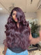Dorsanee Dark Purple Burgundy Red Bouncy Loose Wave 13X4 Lace Front Remy Human Hair Wigs 250 300 Density
