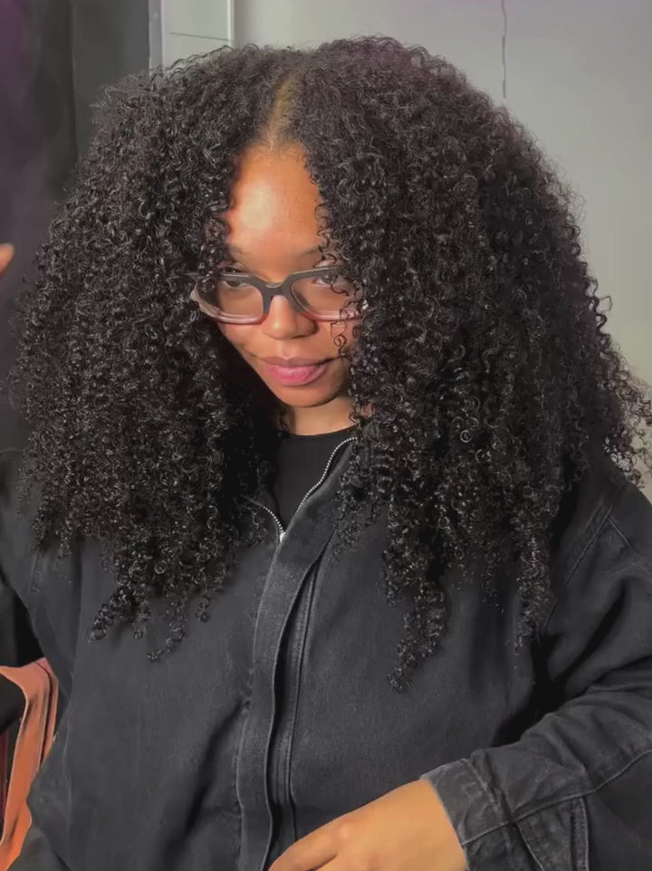 Dorsanee Fluffy Kinky Curly Coils Short Bob Natural Black 13x4 Lace Frontal Human Hair Wigs