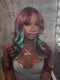 Dorsanee Burgundy Red With Green Highlights 13x4 Lace Front Virgin Human Hair Wigs 200 Density