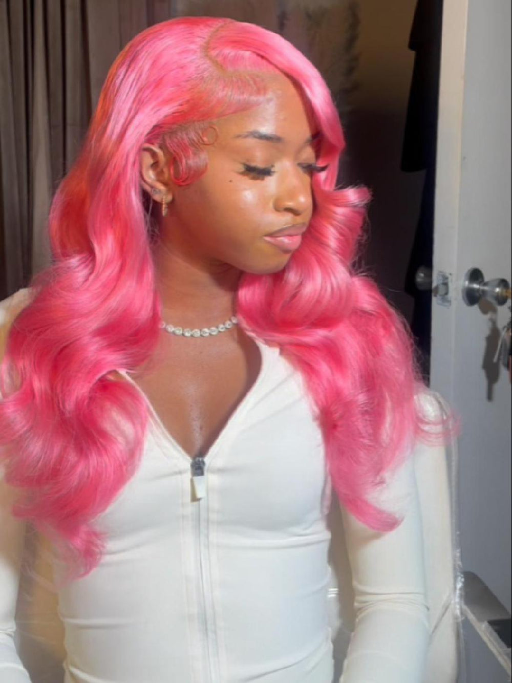 Tik tok Video kayladeniece same hairstyle pink Colored human hair wigs