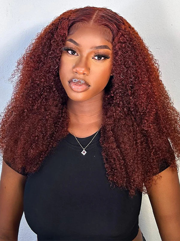 Reddish Brown Jerry Curly 6x4 Pre-Cut Lace Wig Glueless Lace Closure Human Hair Wig
